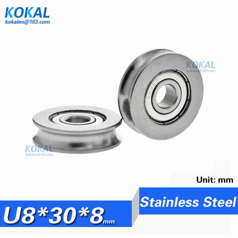 [U0830-8]1pcs stainless steel high loading low noise non-standard U Groove guide rail wheel bearing fittings 8X30X8mm U608zz