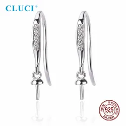 CLUCI  Wholesale 3 pairs 925 Sterling Silver Earrings Pearl Earring Mounting Zircon Earrings for Women SE160SB