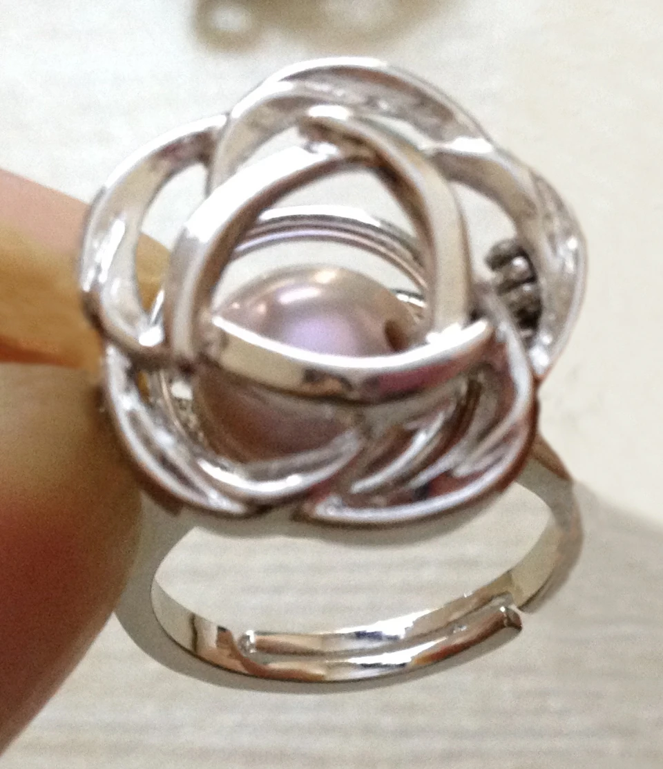 Lovely Cute Rose Flower Ring Can DIY Open & Put In Pearl Crystal Gem Stone Bead Cage Ring Mounting