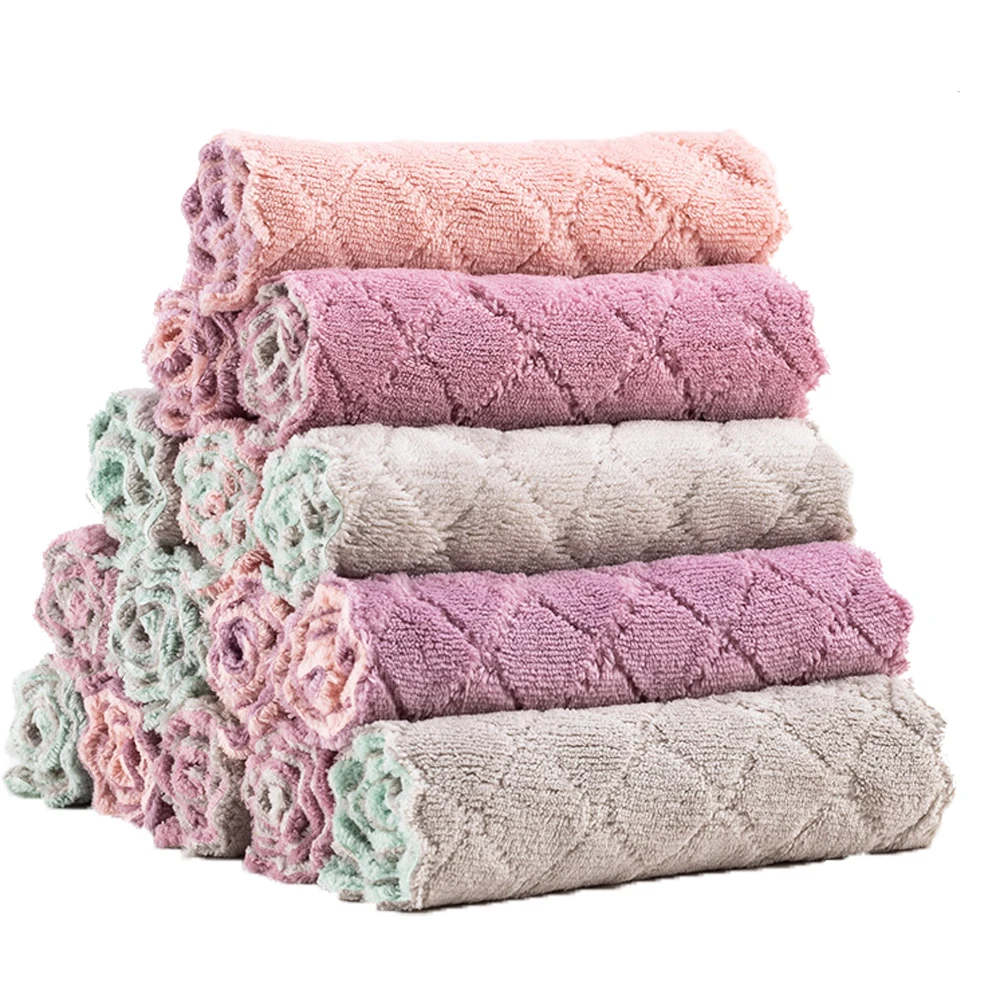 Kitchen Towel Home Double-sided Coral Fleece Wipes Reusable Dish Towels Absorbent Coral Fleece Cleaning Cloths 27*16cm