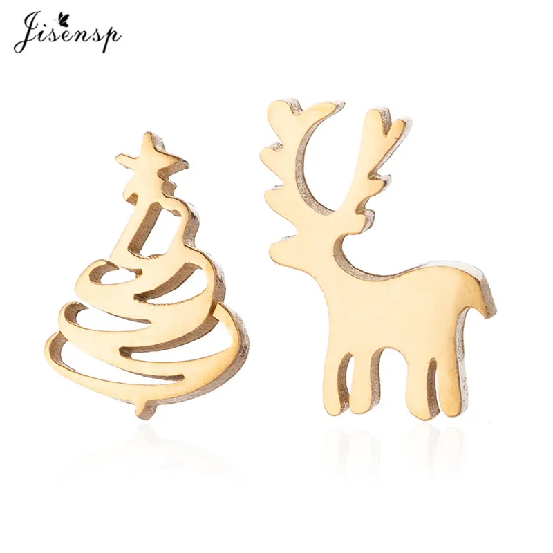 Fashion Cute Snowflake Stud Earrings for Women Minimalist Leaf Puzzle Dinosaur Deer Earings Stainless Steel Christmas Jewelry