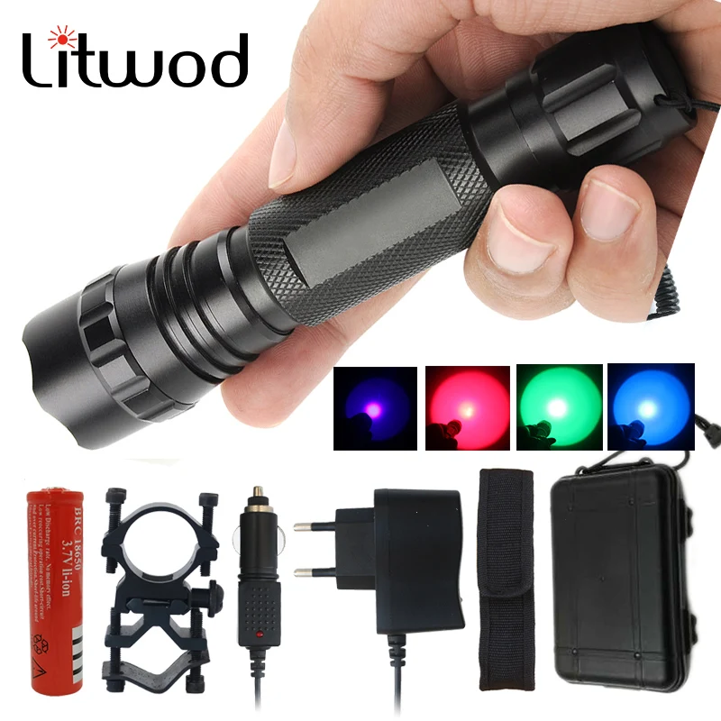 Tactical Led Flashlight XM-L2 U3 5000Lm Zoom torch Aluminum Remote Switch 5 emitting colors white green red blue For Hunting