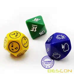 Bescon's Emotion, Weather and Direction Dice Set, juego de dados RPG poliédricos patentados de 3 piezas en azul, verde, amarillo