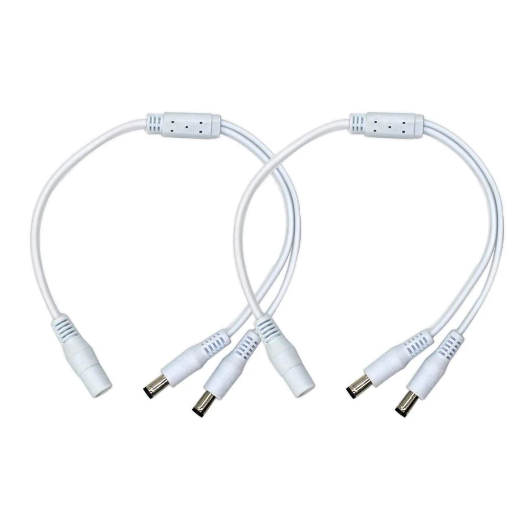 2Pack White 1 female  to 2 male  Way DC Power Splitter Cable Barrel Plug 5.5x2.1mm for CCTV Cameras LED Light Strip and more