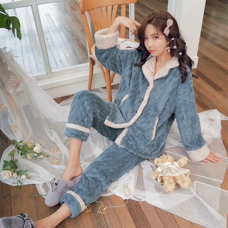 

2 PCS Winter Pajamas Beauty Lounge Wear Home Clothes Sleep Set Solid Long Sleeve Pajamas Women Solid Sexy Store Top Pajama H364