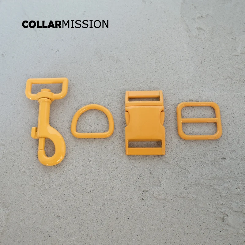 50pcs/lot(metal buckle+adjust buckle+D ring+metal dog clasp) spray paint orange accessory for 25mm webbing DIY dog collar set