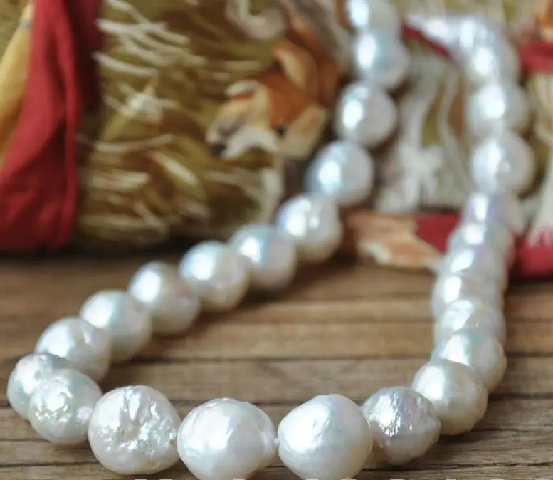 

huge 13-15mm natural freshwaters kasumi white pearl necklace18inch 925silver gold