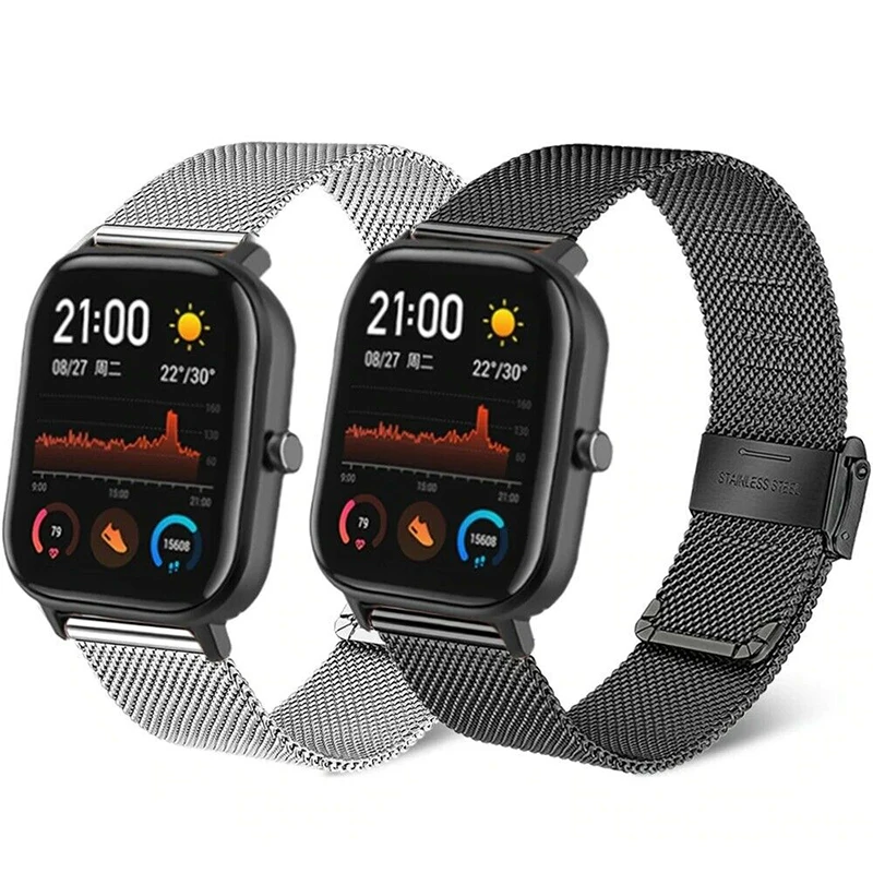 

Сетчатые ремешки 20 мм для Xiaomi Huami Amazfit GTS 1 2 3 2e 2 mini, миланские ремешки из нержавеющей стали для Bip U S Lite Pop GTR 42 мм