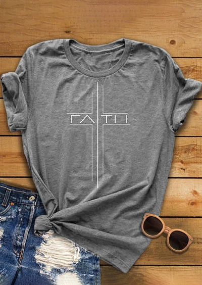 Faith Cross Cotton T-Shirt Stylish Tumblr Graphic Religious Tee Funny Christian Faith Lover Gift Tops quote art bible t shirts