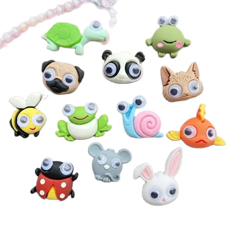 10Pcs Cute Cartoon Animal Series Flat Back Resin Scrapbook With Resin Convex Round Hair Embellishment F25