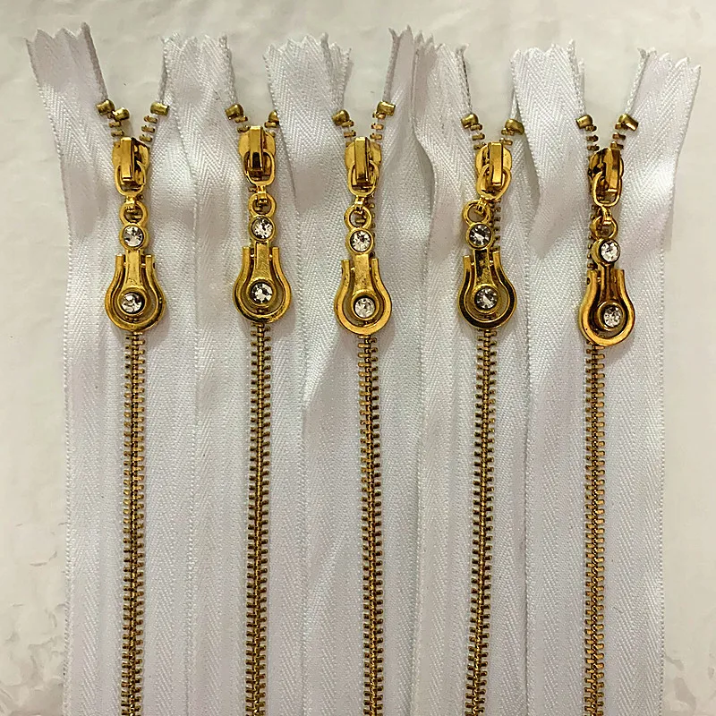 

2-5pcs 18cm 7 inch White nylon brass metal zipper closed automatic lock sewing process