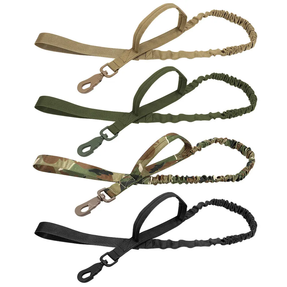 Nylon Dog Rope Tactical Military Double Handle Pet Running Training Leash Belt Elastic Police Dog Lead For Medium Large Dogs