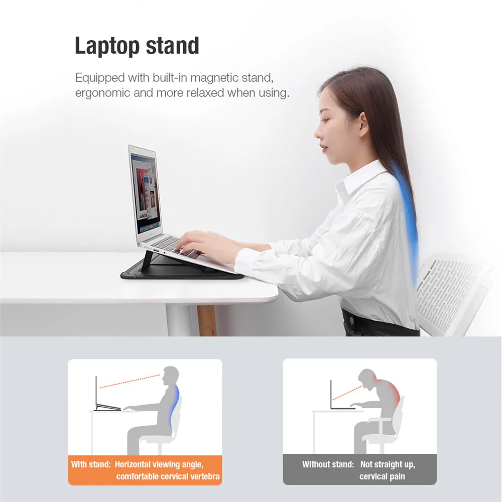 NILLKIN 3-in-1 Functional Horizontal Versatile Laptop Sleeve Bag Adjustable Magnetic Stand Mouse Mat PU Leather Protective Pouch