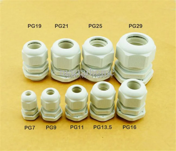 Waterproof Cable Gland 10pcs Cable entry IP68 PG7 for 3-6.5mm PG9 PG11 PG13.5 PG16 PG19/21/ White Black Nylon Plastic Connector