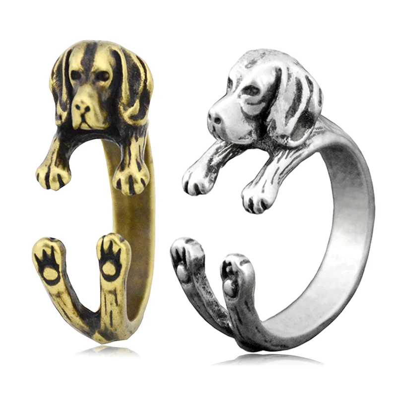 Retro 3D Beagle&German Shepherd&Schnauzer Dog Ring Women Anel Punk Style Rings For Men Wrap Animal Rings Anniversary Bijoux Gift