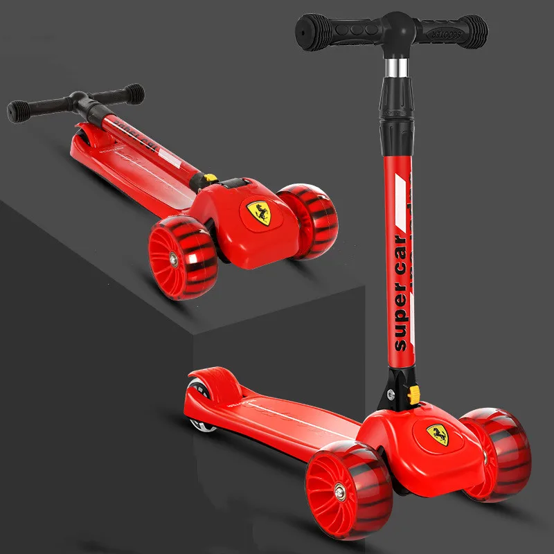 New Children's Folding Scooter Single Foot Skate Three-wheeled Toy Car Collapsible Shock Absorber Effect Sturdy Anti-collision