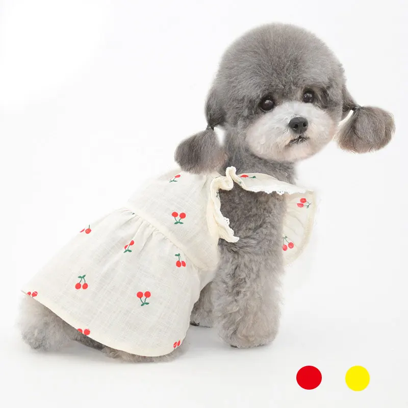 

Printing Cherry Dog Dresses Cute Cotton Dog Clothes for Small Dogs Country Style Puppy Dress for Chihuahua Teedy Spring Costume