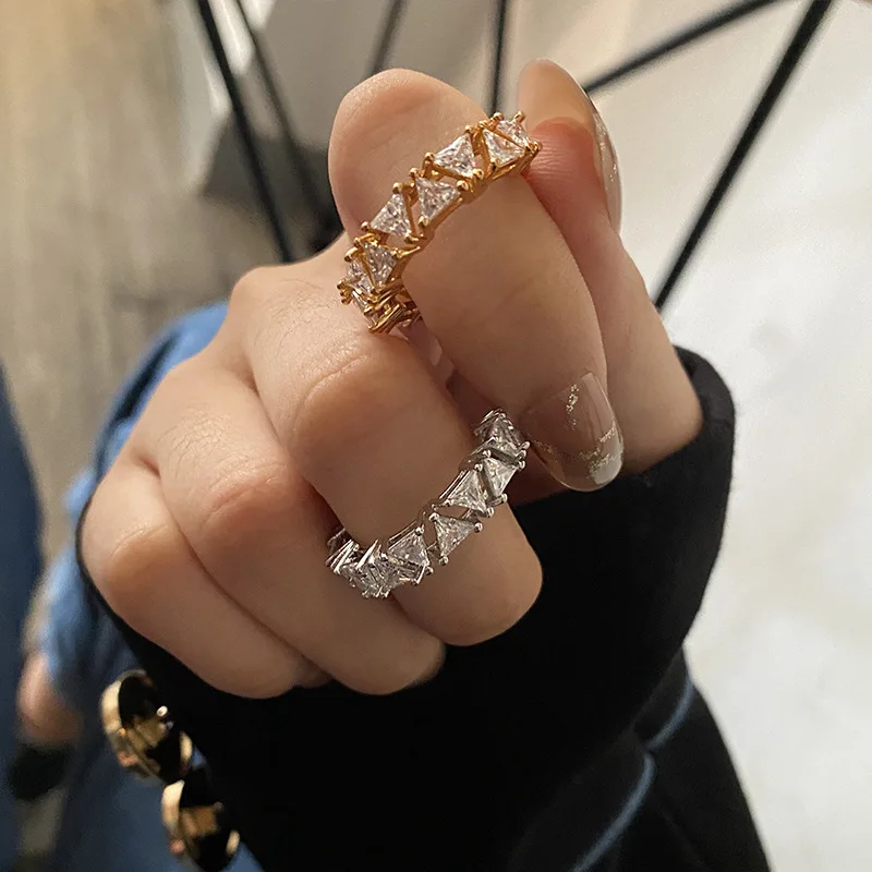 LIVVY New INS Simple Silver Color Luxury Geometric Zircon Rings For Women Fashion Wedding Party Jewelry Gifts