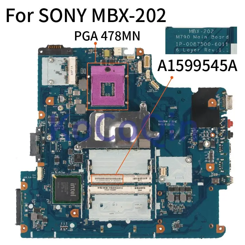 

For SONY Vaio VGN-NS Series MBX-202 Laptop Motherboard A1599545A M790 1P-0087500-6011 DDR2 Notebook Mainboard Tested 100%