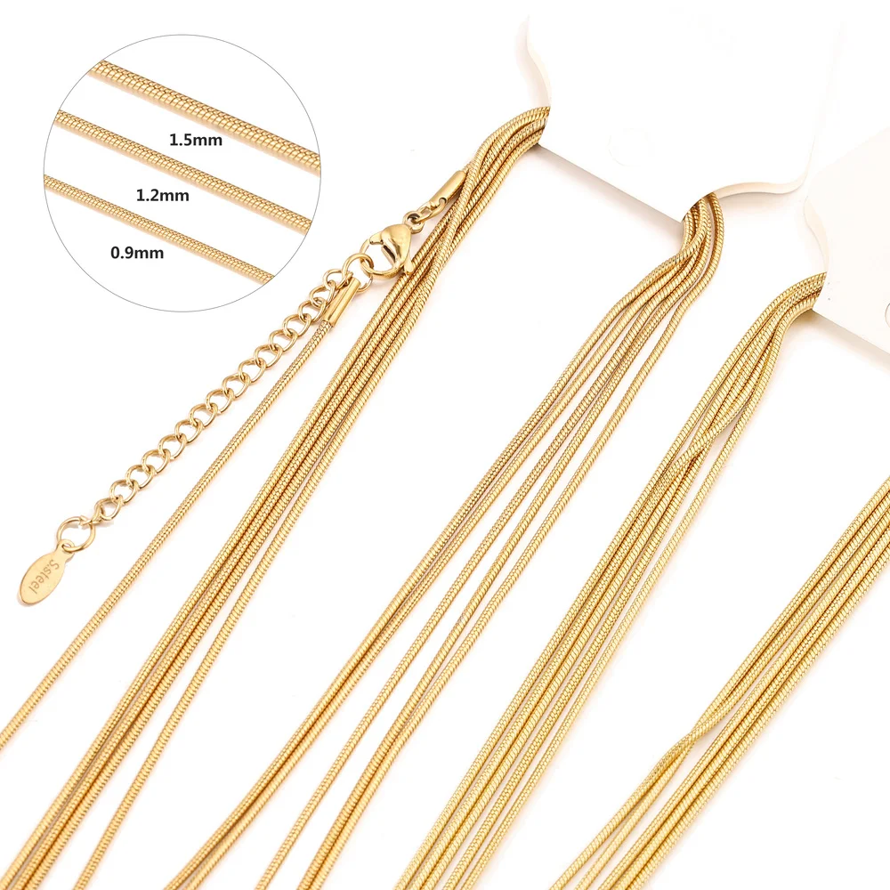 5 Stück Großhandel 0,9/1,2/1,5 mm vergoldet 18 Karat Gold Schlange Runde Kette Halskette für Männer Frauen Silber Halsketten Mode DIY Schmuck – Detail 5