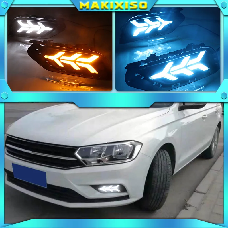 

For Volkswagen Bora 2016-2018 LED DRL Daytime Running Light with Dynamic moving yellow turn signal and blue night light