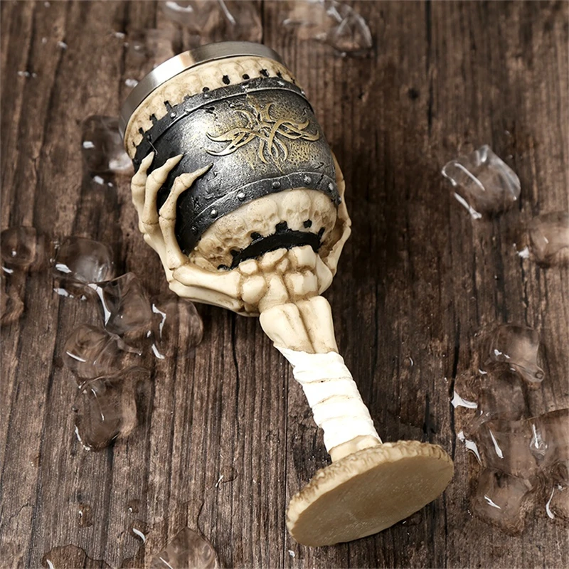 180ml Retro Horn Skull Resin Beer Mug Stainless Steel Skull Knight Halloween Coffee Cup Viking Tea Mug Ceramic Tiki Mug