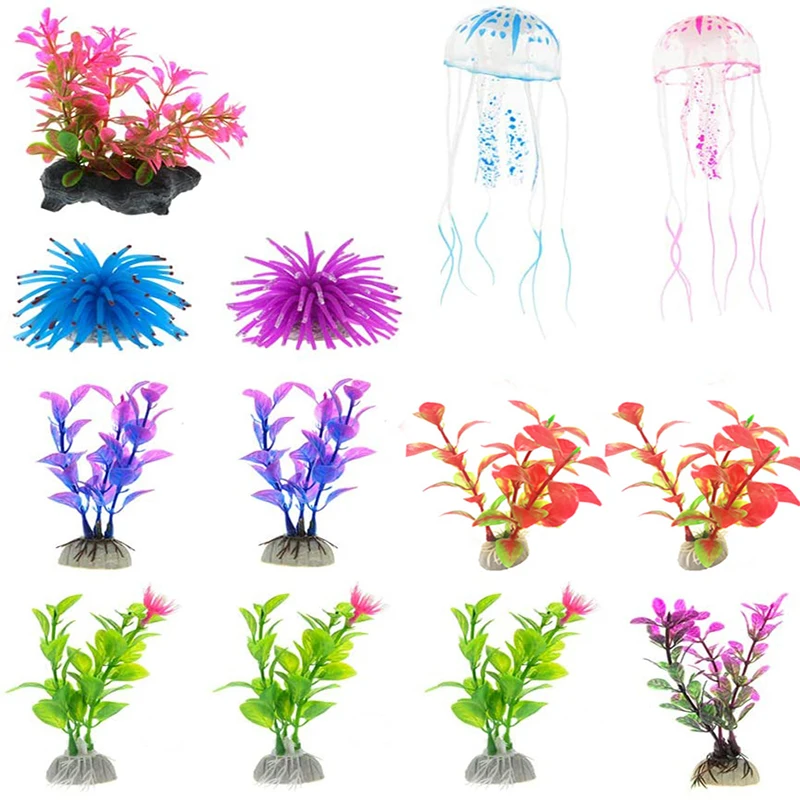 

13PCS/Set Aquarium Fish Tank Props Ornaments For DIY Simulation Fake Plants Artificial Jellyfish Coral Decoration