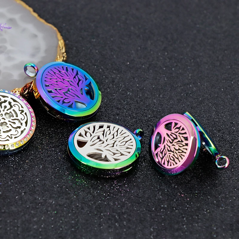 With Free Stee Chain Tree of Life Aromatherapy Essential Oils Stainless Steel Perfume Diffuser Locket Necklace