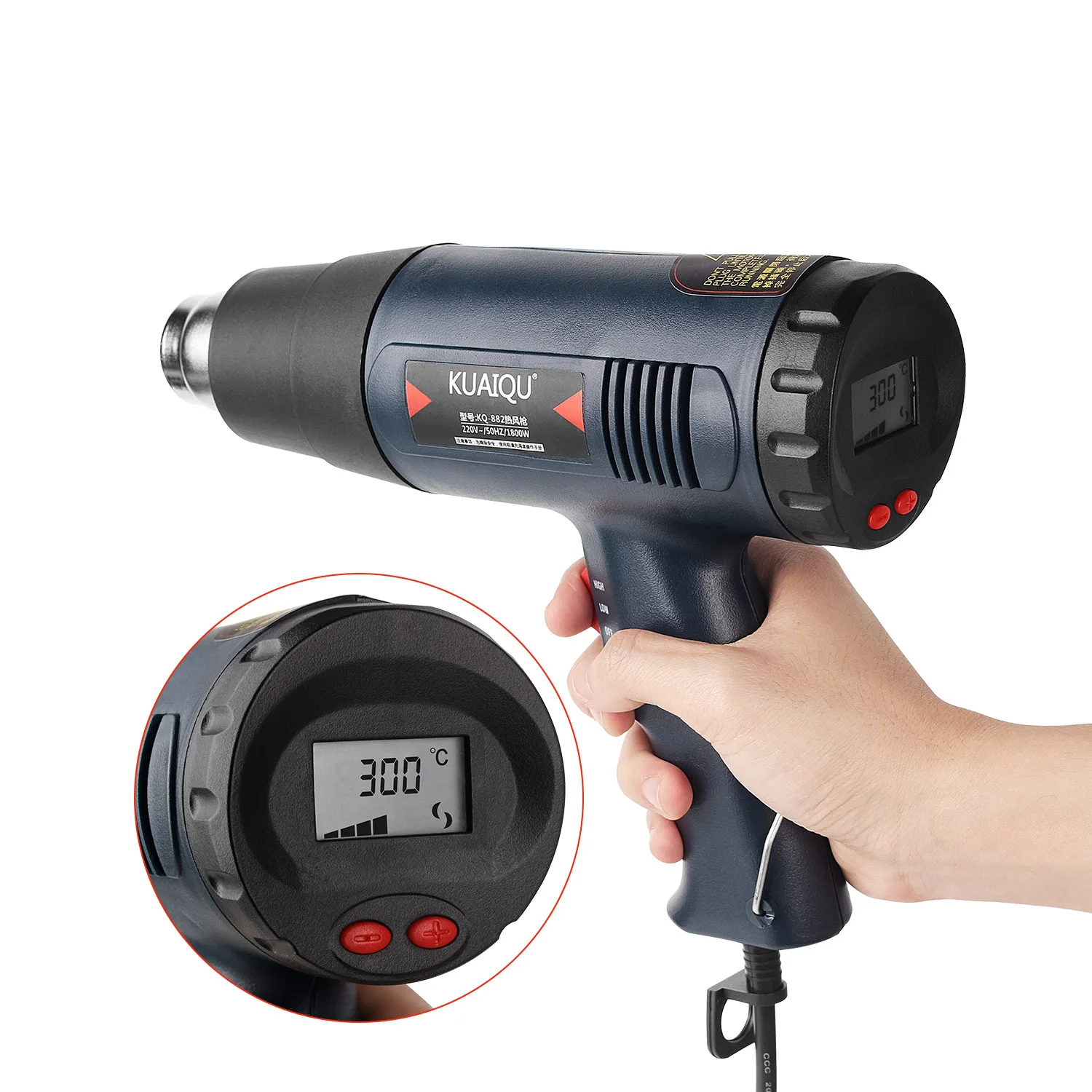 1800W Professional Electric Hot Air Gun Temperature-controlled Building Hair Dryer Heat Gun Soldering Tools Adjustable + Nozzle