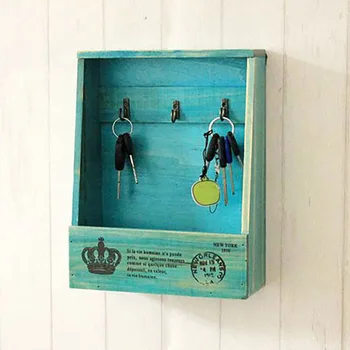 Retro ściana montowany pojemnik do przechowywania drewniany pudełko typu Organizer klucz wieszaczki skrzynka pocztowa schowek na małe przedmioty wiszący kosz półki