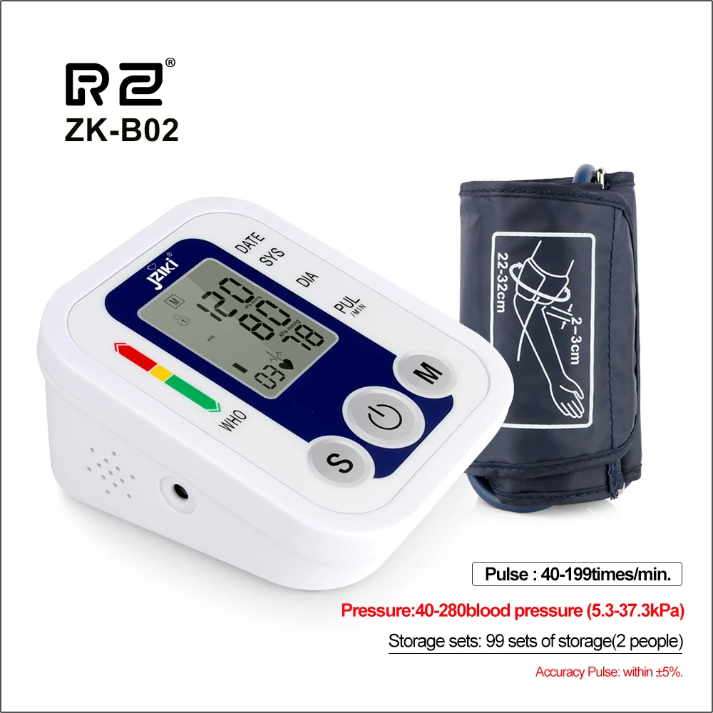 

RZ Automatic Digital Upper Arm Blood Pressure Monitor Home Sphygmomanometer Pressure Gauge Heart Beat Rate Meter Tonometer