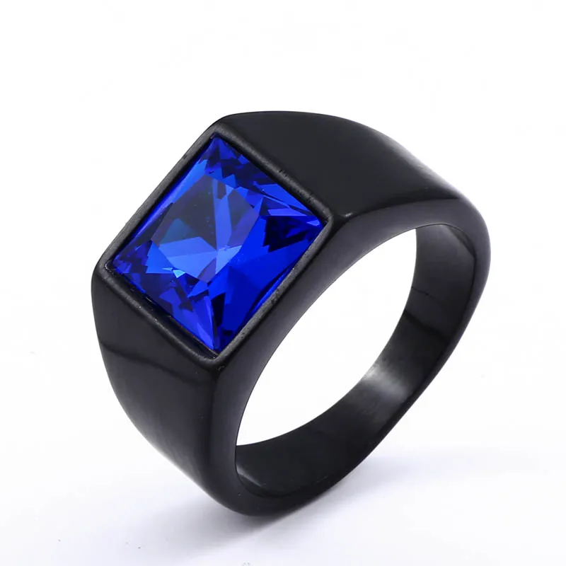 BEIER 316L stainless steel Fashion Inlaid Red/Blue/Black Stone Square Men and Women Ring Jewelry Gift LLBR8-701R