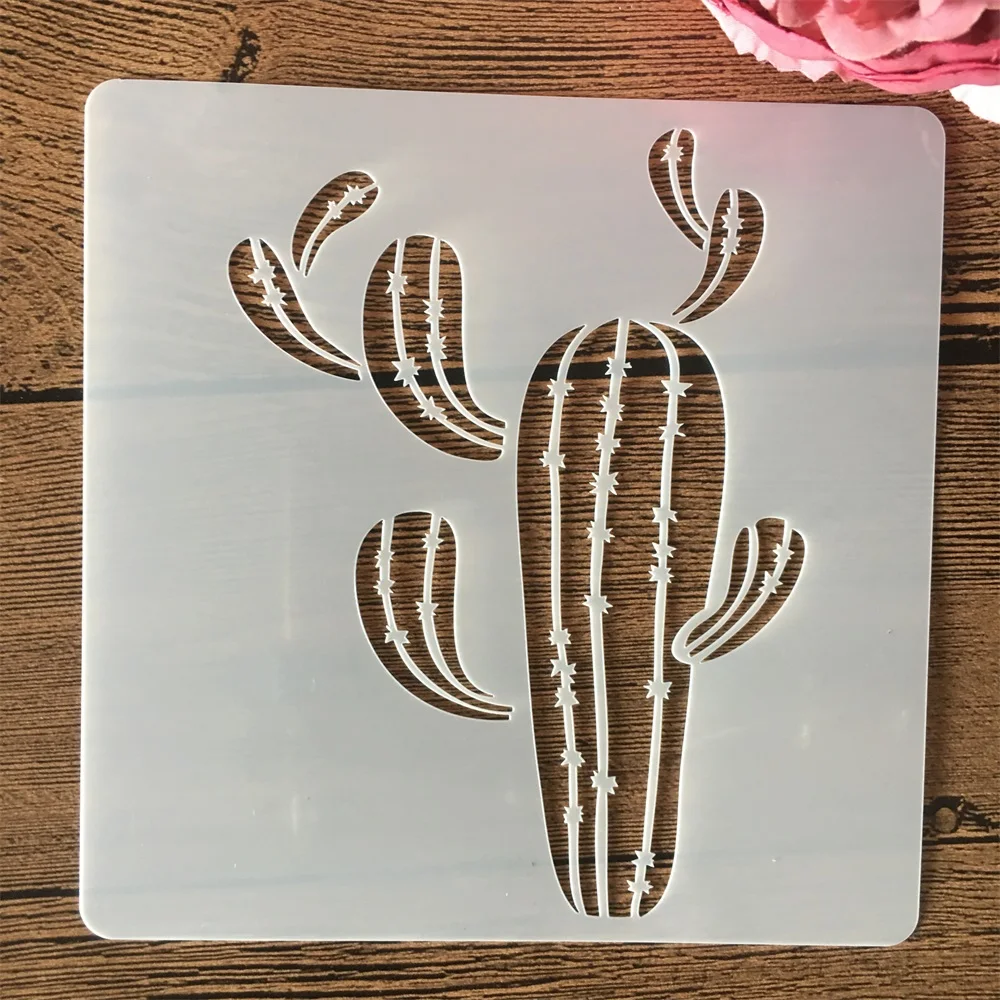 Imagem -04 - Conjunto 15cm Cactus Plantas Suculentas Faça Você Mesmo Camadas Estênceis Pintura de Parede Scrapbook Coloração Gravação Álbum Modelo Decorativo Peças