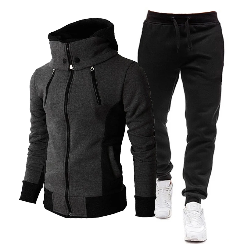 New Men's Fashion Zipper Jogging Suits Hoodie + Pants Tracksuits Running Clothes Set