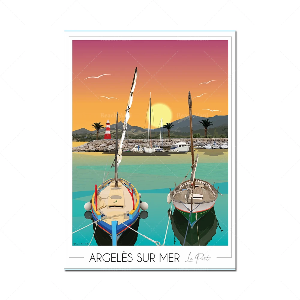 Collioure Village poster • Illustration • Travel Poster • Art Deco • Pyrenees Orientales