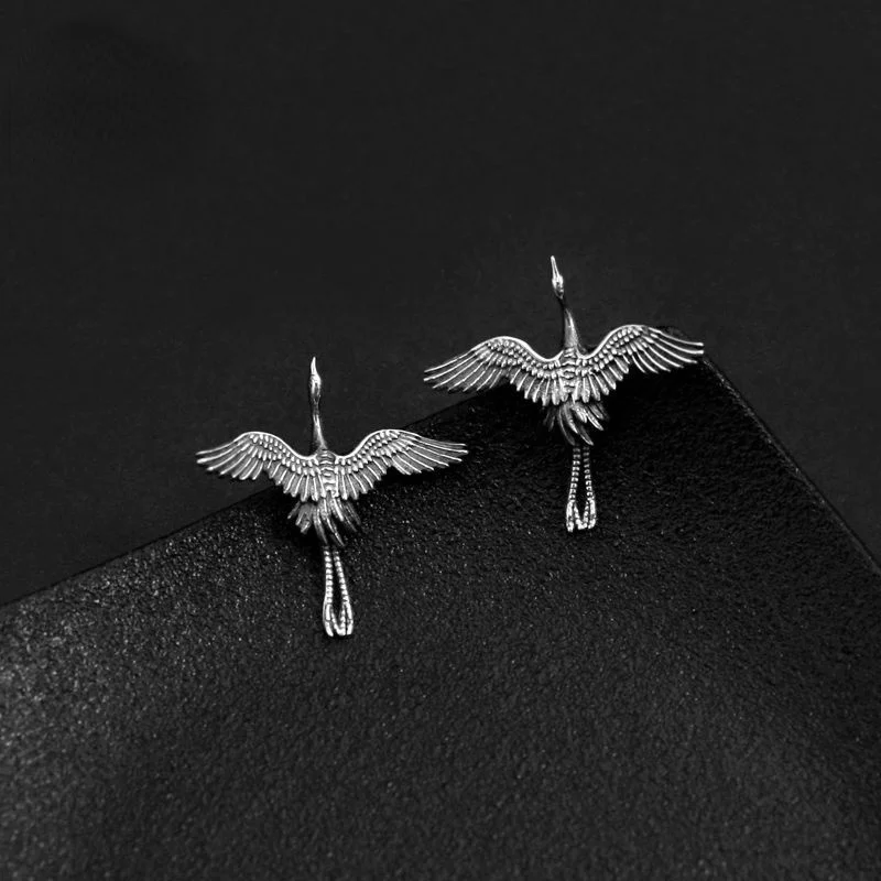 

Vintage Silver Color Crane Stud Earrings for Women Party Earrings Retro Jewelry Birthday Xmas Gifts Fashion Accessories