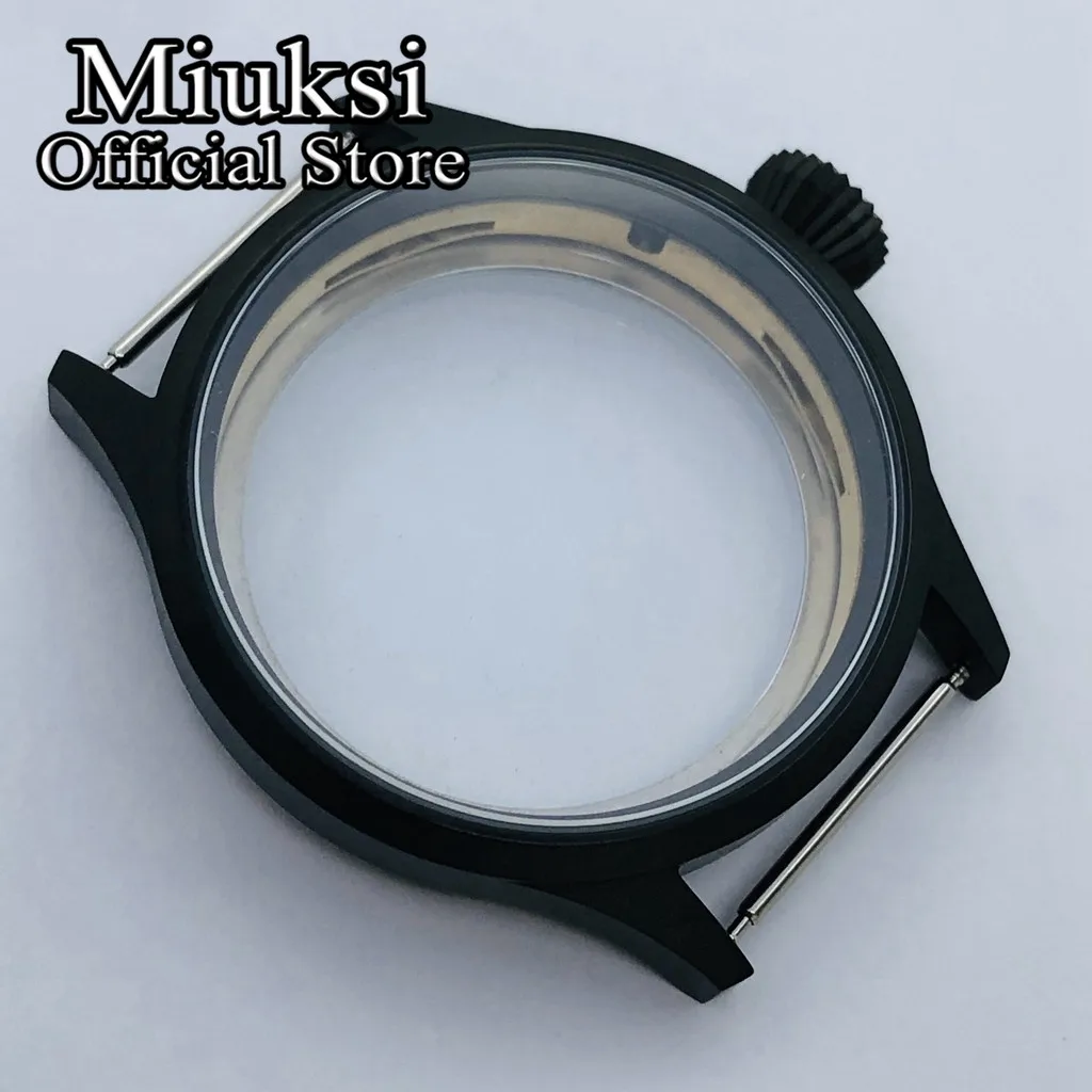 Miuksi 43mm black PVD stainless steel watch case sapphire glass fit ETA6497 6498 Seagull ST3600 ST3620 ST36 series movement