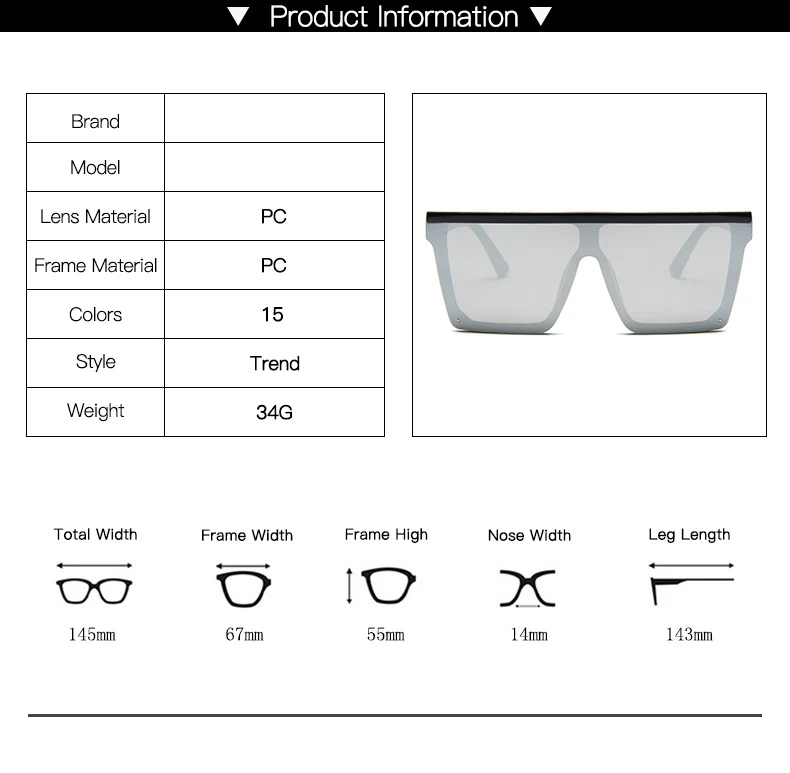 Gafas de sol cuadradas de gran tamaño para hombre y mujer, lentes de diseñador de marca, planas, a la moda, de una pieza