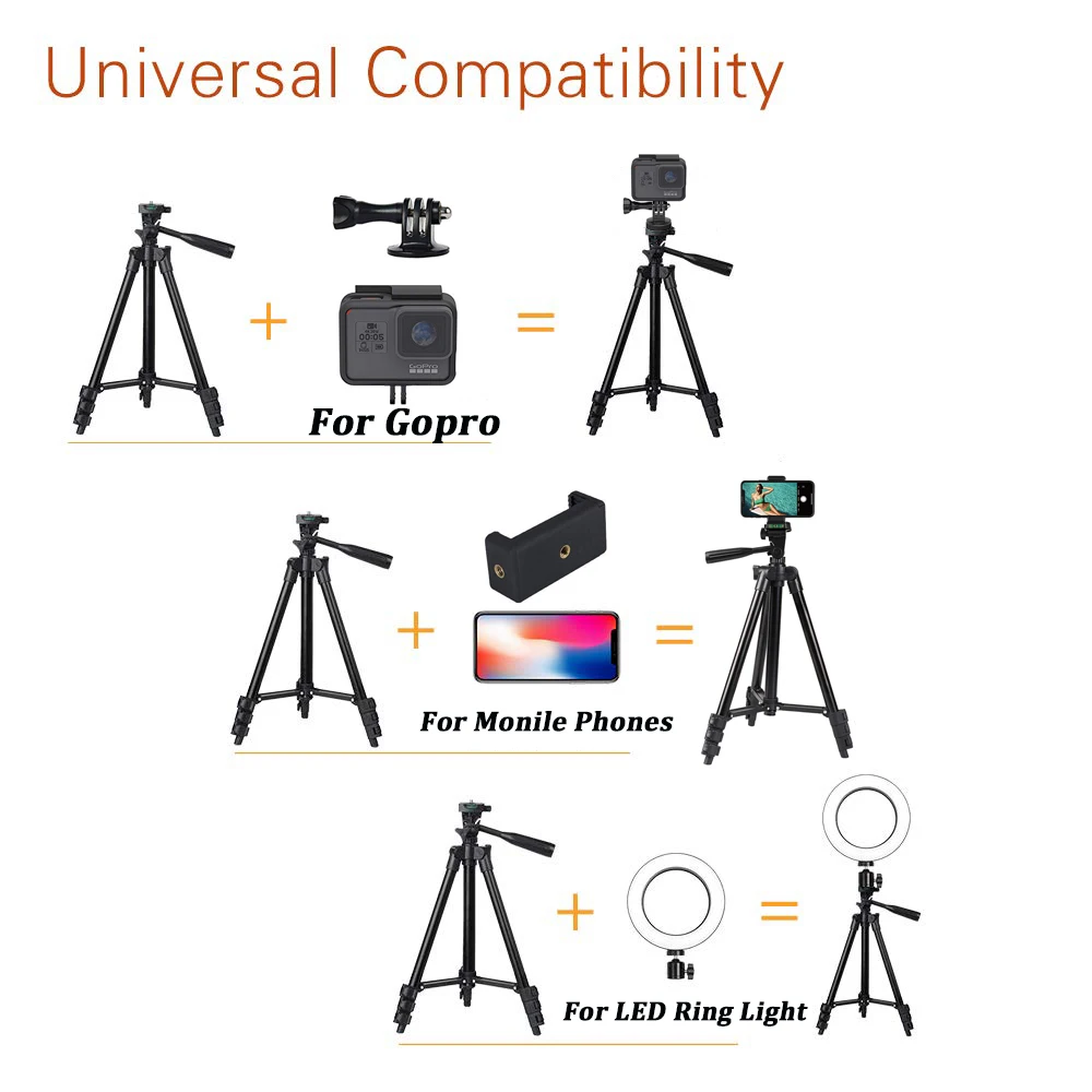 NA-3120 Tripod Telepon Berdiri 40 Inci Fotografi Universal Untuk Gopro iPhone Samsung Xiaomi Huawei Telepon Aluminium Travel Tripode Par