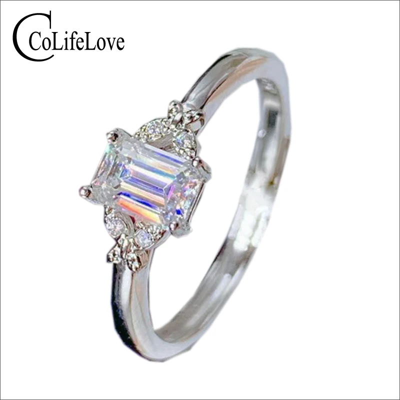 

CoLife Jewelry 925 Moissanite Wedding Ring D Color Emerald Cut Moissanite Ring Classic Silver Moiisanite Jewelry