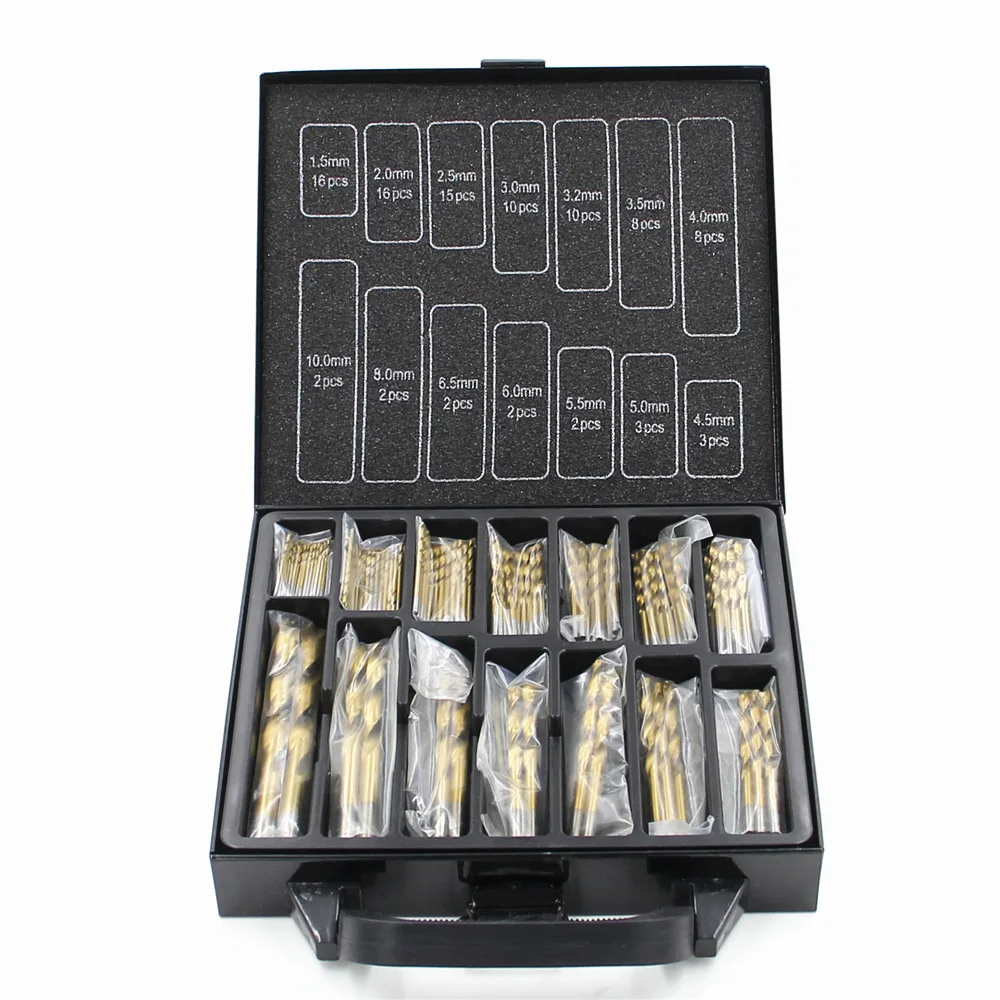 Iron box 99pc titanium plated twist drill woodworking hole opener steel plate drilling bit set