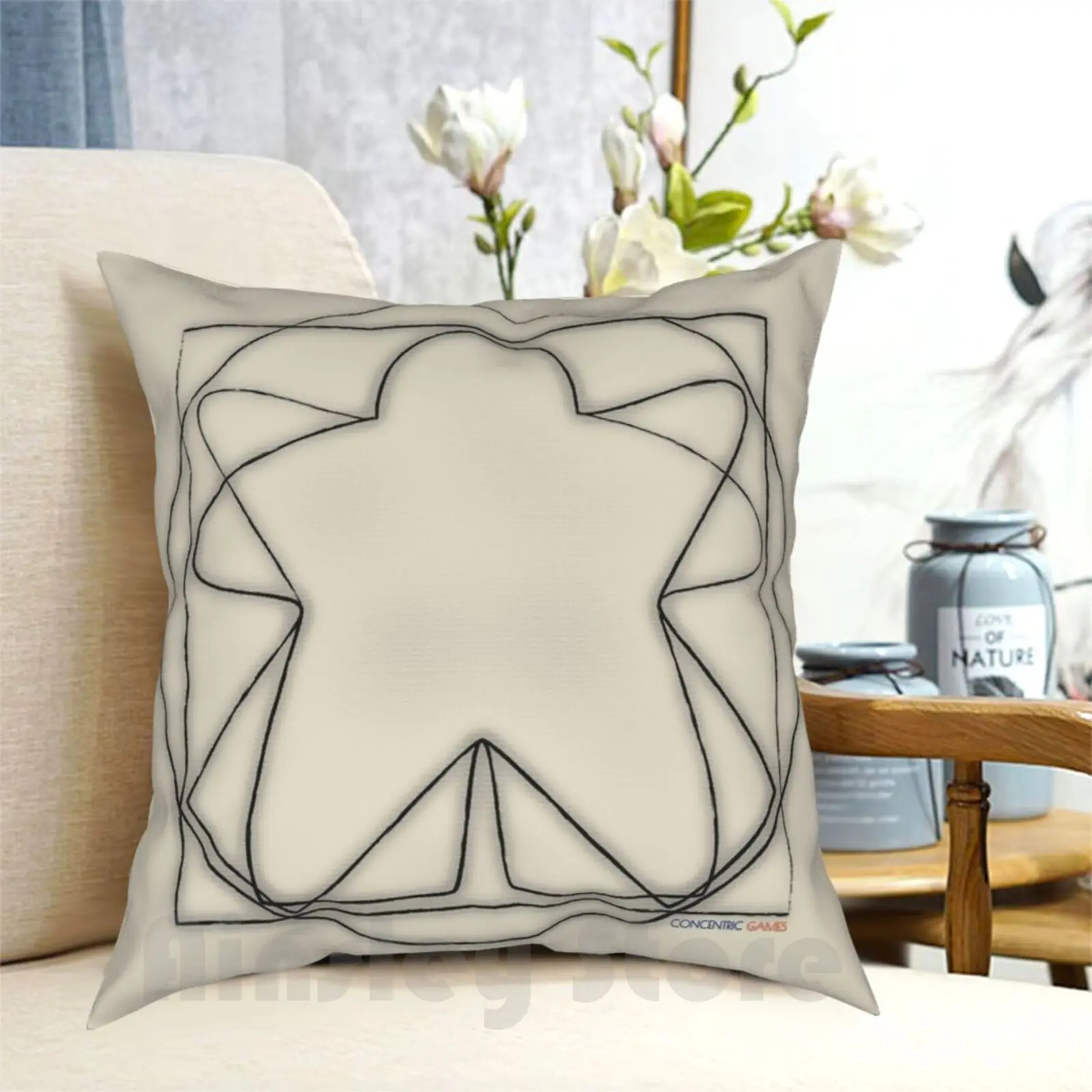 Vitruvian Meeple Pillow Case Printed Home Soft DIY Pillow cover Meeple Boardgames Eurogame Game Design