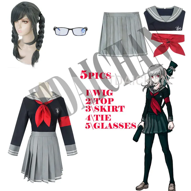 2021New Danganronpa V3 Cosplay Costumes Peko Pekoyama Uniform Jacket  Skirt Tie Wigs Costume for Women Anime Cosplay 5pics