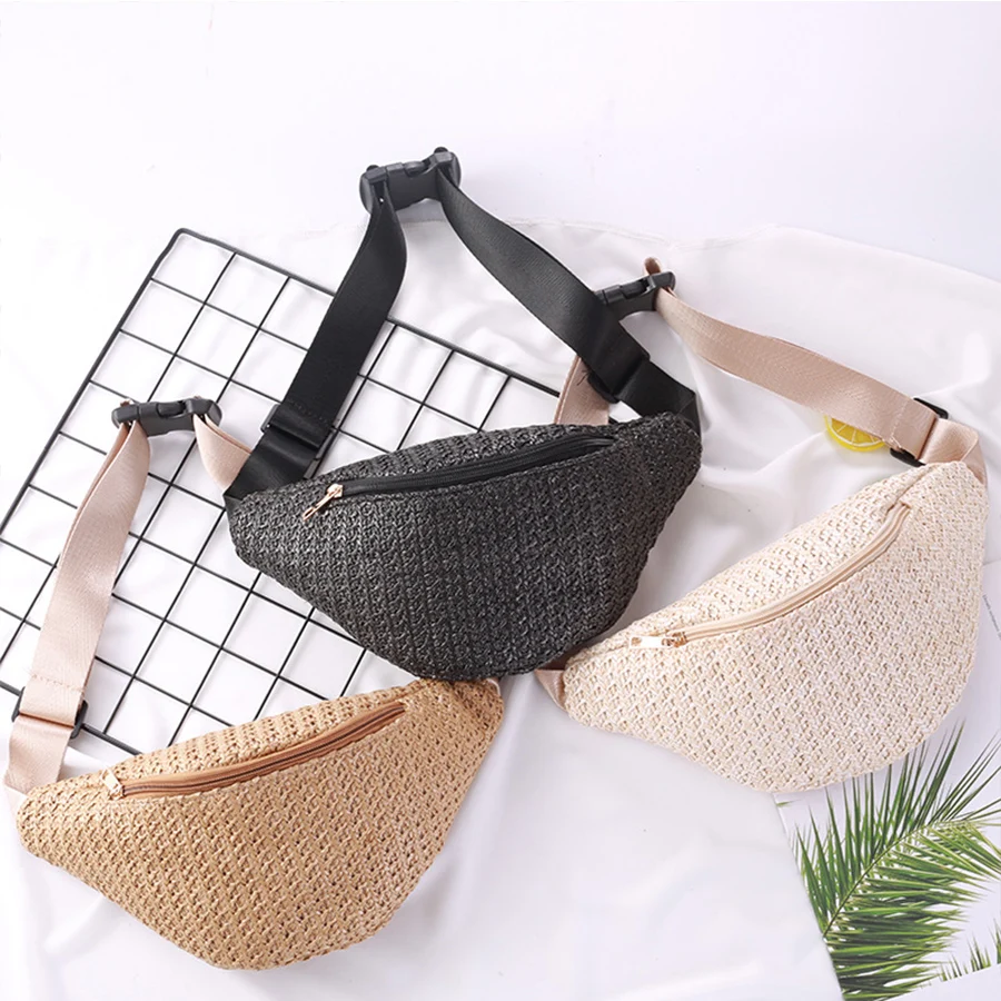 Straw Chest Bag Summer Travel Beach Waist Bag Fanny Pack Phone Bag Fashion Woven Rattan Shoulder Crossbody Bags New Sac poitrine