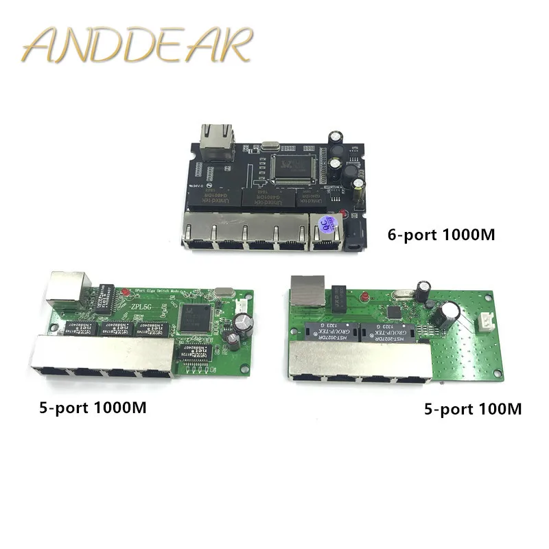 Módulo de interruptor gigabit de 5/6 portas, amplamente usado em linha de led, 5 portas 10/100, 10/100/1000 m, porta de contato, mini módulo de interruptor, pcba