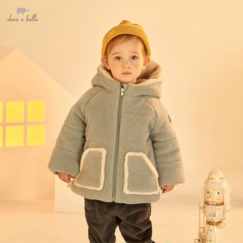 

DB20220 dave bella winter baby unisex fashion solid pockets padded coat children girls boys tops infant toddler outerwear