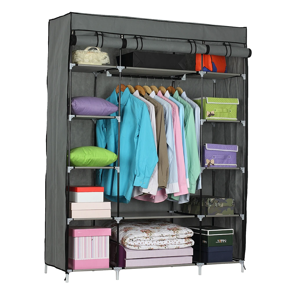 Non-woven Fabric Wardrobe Portable Closet Clothes Storage Clothing Organizer with 5-Layer 12-Compartmen(133x46x170cm) - US Stock