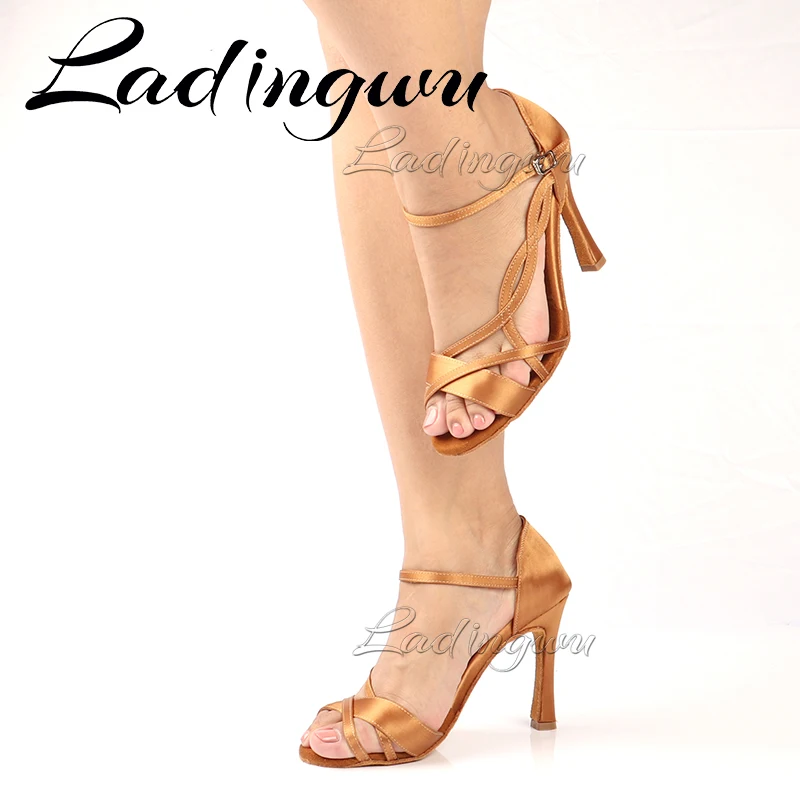 Ladingwu Factory Direct Sales Dance shoes Latin Women Satin Salsa Shoes Dancing Woman Brown Dance Sandals Ultra Low price