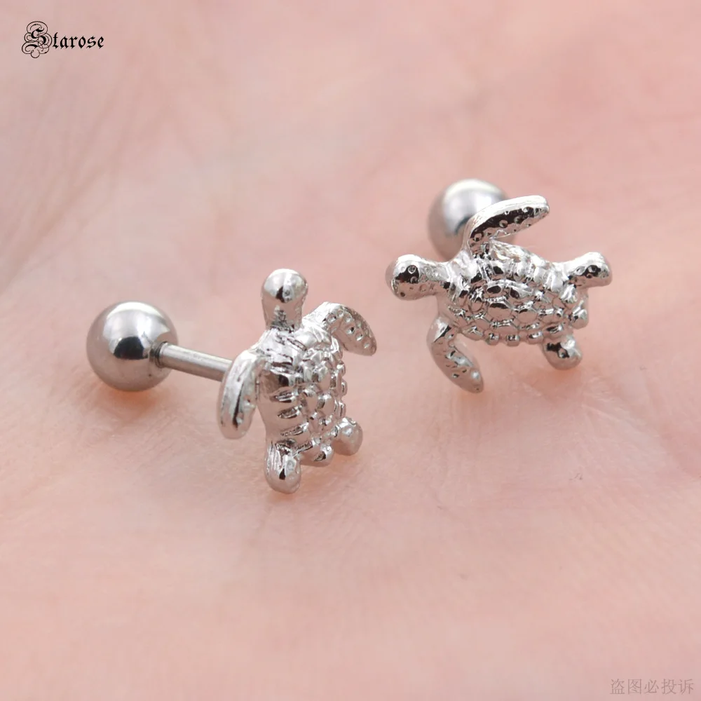 Starose 2 pcs 1.0x6mm Sea Turtle Earring Stud Helix Piercing Tragus Earrings Ear Piercing Oreja Cartilage Earrings Daith Jewelry