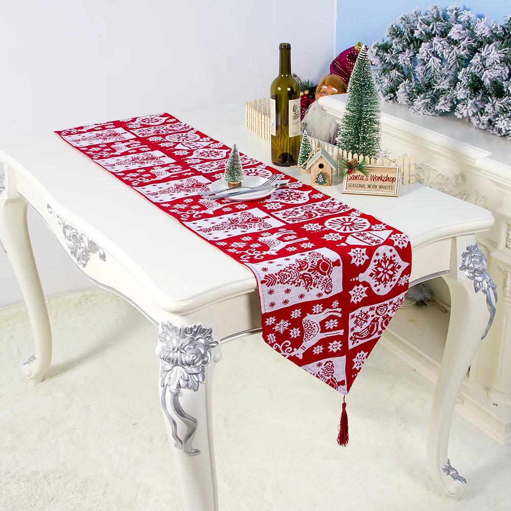 Christmas decor, elk Christmas sleigh print table flag tablecloth 35*180cm Christmas tablecloth home hotel festival party decor